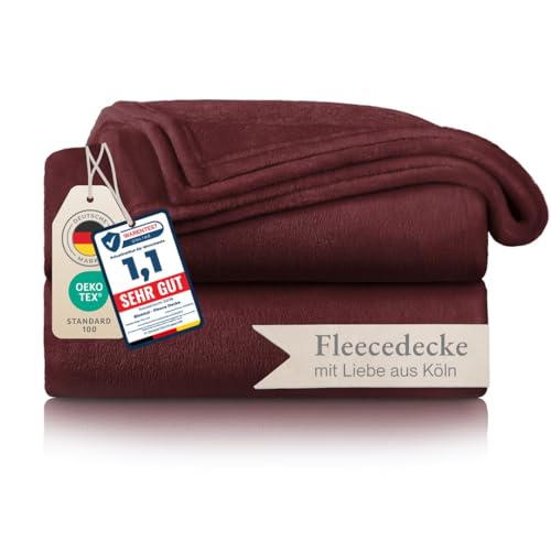 Blumtal Fleecedecke, 130 x 150 cm, dunkelrot, Öko-TEX®, Decke für Sofa, Cocooning, Fleecedecke, dick, flauschig, weich und warm, hohe Qualität