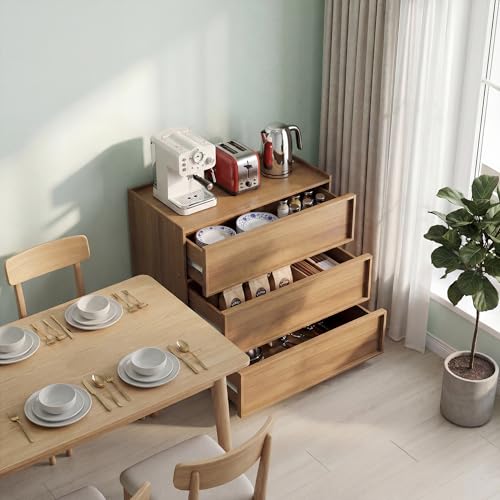 ZKLOEP Cómoda con 3 cajones, armario moderno, armario de almacenamiento de madera, tocador, adecuado para salón, dormitorio, pasillo, color roble