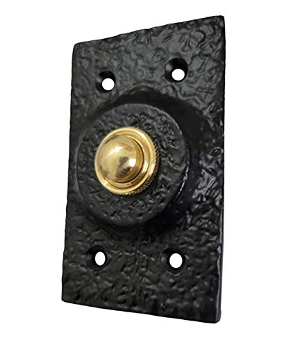 Adonai Hardware "Zimran" Black Antique Iron Rectangular Bell Push - Matte Black Powder Coated 1