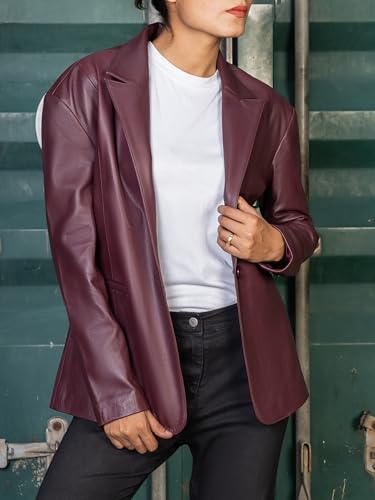 Jild Oversized Lambskin Leather Blazer Women - Business Casual Coat Plus Size Leather Jacket Women2