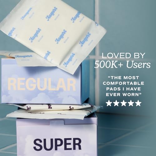 Image of August Super Cotton Menstrual Pads, 36-Pack Ultra Thin Pads with Wings, Hypoallergenic Sanitary Napkins with Organic Cotton Topsheet, Compostable Wrappers, Toxin Free, Fragrance Free