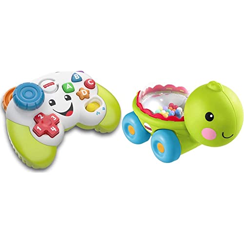 Image of Fisher-Price Pretend Video Game Controller Baby Toy with Music Lights and Learning Songs, Fine Motor Toy & Poppity Pop Turtle, infant push-along vehicle that encourages crawling
