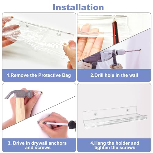 Gminco Vinyl Record Holder Storage Wall Mount Shelves, Clear Acrylic Cd Rack Record Music Album Shelf 4 Pack For Wall Decor Display Kids Bookshelf Magazine Rack Picture Ledge Bedroom Living Room Kitchen thumb #6