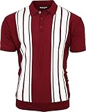 Relco Mens Burgundy Striped Fine Gauge Knitted Cotton Blend Polo Mod Retro - Large