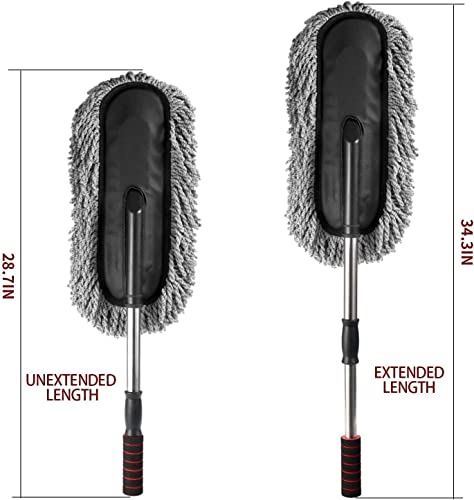 Image of Car Duster Microfiber Extendable Handle | Ultra Soft Scratch-Free Car Cleaning Brush for Interior & Exterior | Long Reach Dust Cleaner for Car, SUV, Bike & Home (Grey, Pack of 1)