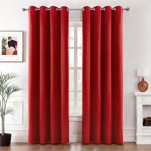 MIULEE Vorhänge Rot Blickdicht mit Ösen, Schöner Weicher Verdunklungsvorhänge zum Verdunkeln von Räumen, 2er Set Gardinen Abdunkelnd Schlafzimmer Wohnzimmer Thermovorhang Kälteschutz 140X245 cm