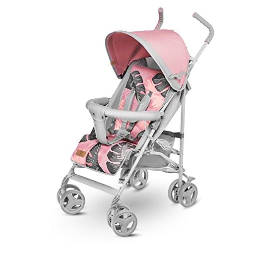 LIONELO Elia Cochecito pequeño plegable, hasta 15 kg, ajuste de espalda y reposapiés, freno de rueda trasera, mosquitera, calentador de piernas, cesta de la compra (Rosa)