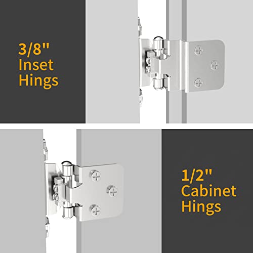 Furniware 3/8" Inset Cabinet Door Hinge, 5 Pairs(10 Pack) Flush Face Mount Cupboard Self-Closing Cabinet Hinges For Decorative Kitchen Cabinet Hinges-Brushed Nickel #TOP3