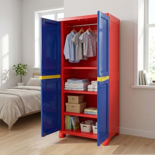 Image of Nilkamal Freedom Big 1 (FB1) Plastic Wardrobe for Storage|3-Year Warranty|Clothes Organizer|Shelves|Cupboard|Almirah for Home, Living Room, Bed Room|Adult & Kids|Pepsi Blue /Bright Red /Yellow