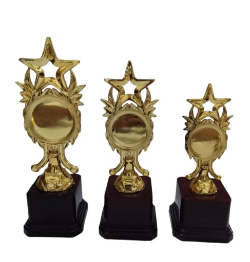 Trophy Master Top Star Combo 1st,2nd,3rd Trophies for Winners appreciations Events Awards for Teachers Students School College Offices(Golden - 10",9",8")-picture-17