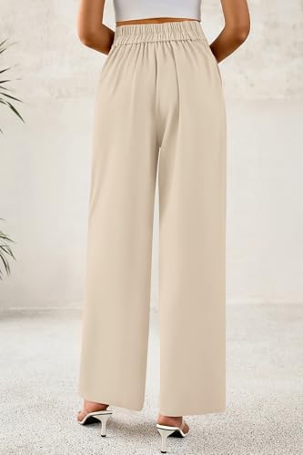 Image of CFLONGE Women Wide Leg Dress Pants High Waist Work Trousers Button Pleated Slacks Palazzo Pants Business Casual Outfits