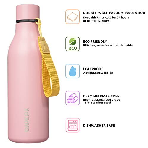 Image of BJPKPK Insulated Water Bottles, 18 oz Stainless Steel Metal Water Bottle with Strap, BPA Free Leak Proof Jugs, Mugs, Flasks, Reusable Thermal Flasks for Sports & Travel, Light Pink