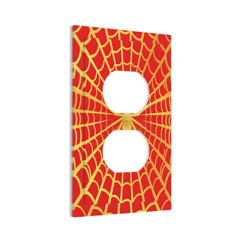 Decorative Outlet Covers Red Background with Golden Spiderweb Spider 1 Gang Duplex Light Switch Cover Plate Unique Wall Plate Electrical Switch Plate Covers for Bedroom Home Decor