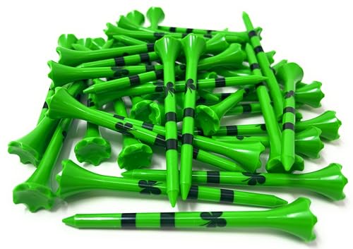 NorthPointe 3 ¼ Neon Plastic Golf Tees – Highly Visible Bright Colors - Easy to Find Golf Tees Plastic in Bulk (40, Neon Green Four Leaf Clover Shamrock, 3 1/4" inch)