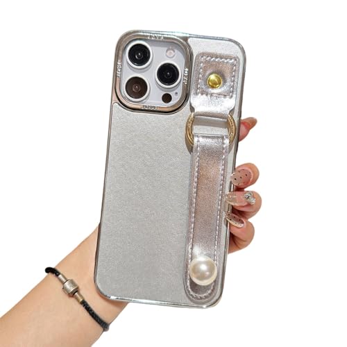 Coque antichoc iPhone 14 pare-chocs luxe et dragonne perle 3D