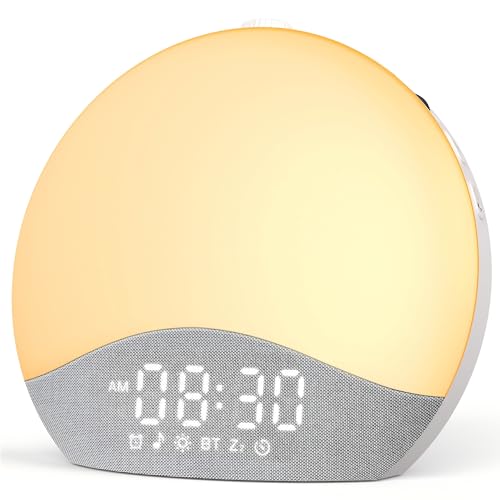 ecozy Tageslichtwecker, Lichtwecker, Bluetooth-Synchronisierung, 26 Beruhigende Klänge mit Weißes Rauschen, 17 Nachtlichter, Beleuchteter Button,...