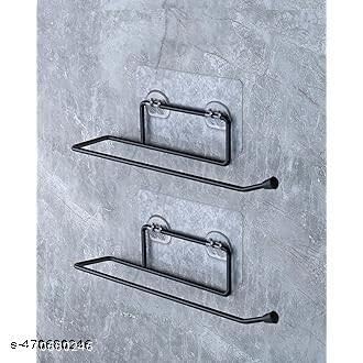 (Buy 1 GET 1) Self Adhesive No Drill Toilet Paper Holder/Tissue Paper Roll Holder/Hanger/Towel Bar Stand for Bathroom Accessories (Black, 2)(2 PIS+ Tissue)/7_KP1022 1