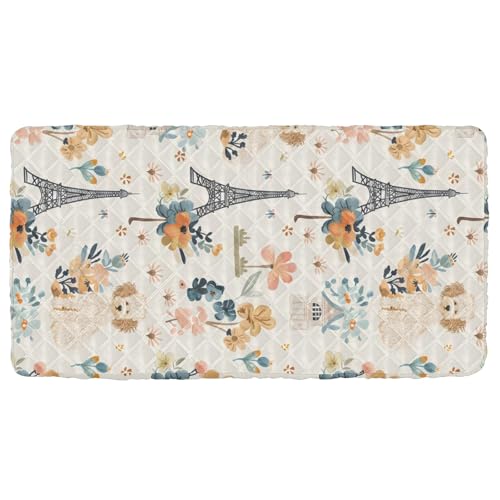 Portable Toddler Bed Sheet for Kids Iron Tower and Dogs Flowers Travel Bed Fitted Sheet