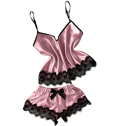 Lace Sexy Pajamas for Women Solid Strap Camisole Shorts Pajama Sets V Neck Casual Tanks Fashion Comfort Sleepwear Pink