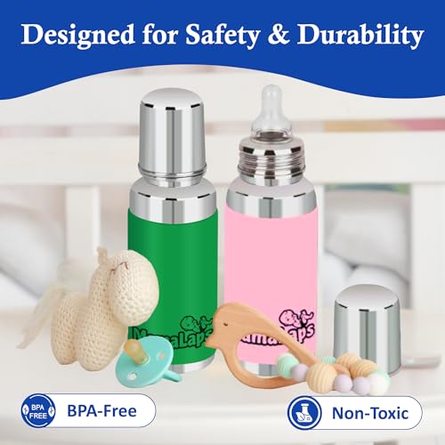 Image of MamaLaps Baby Feeding Bottle Stainless Steel with Advanced Anti Colic System, Bpa Free, Made with Ss304 Food Grade, Heat Protective Silicone Cover for Babies Tiny Hands (Blue), 250 Milliliters