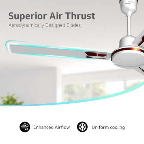 Image of V-Guard Pace Art Bz Ceiling Fan For Home | BEE 1 Star Rating | Decorative Trims | 370 RPM | 2-Year Coverage | 1200 mm (Pebble White)