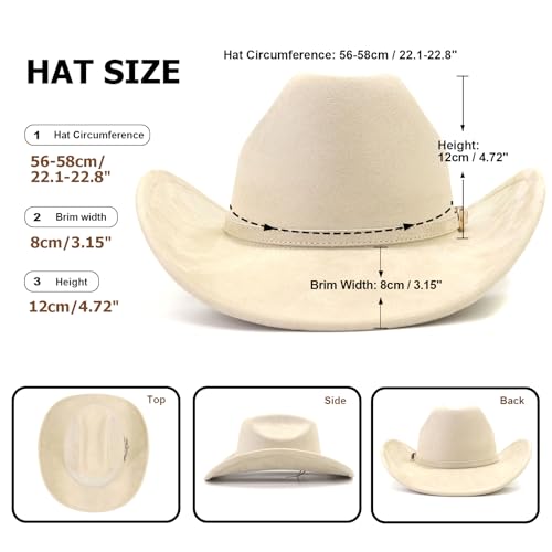 Image of Cowboy Hat Cowgirl Hat Men's & Women's Wide Brim Felt Fedora Hat with Buckle Belt Western Cowboy Hat for Women