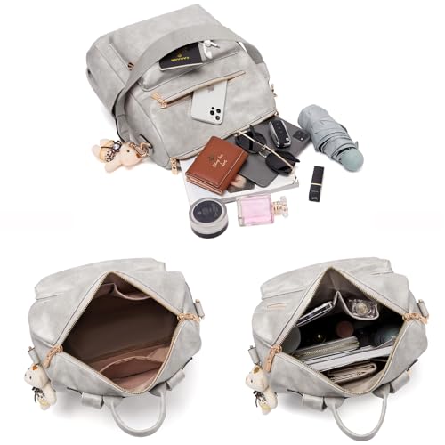Image of Soperwillton Women Backpack Purse Shoulder Handbags Travel Bag Set 2pcs | Soft PU Leather,Large Capacity,Many Pockets,with a Functional Wallet,with a Detachable Shoulder Strap,Multipurpose Design