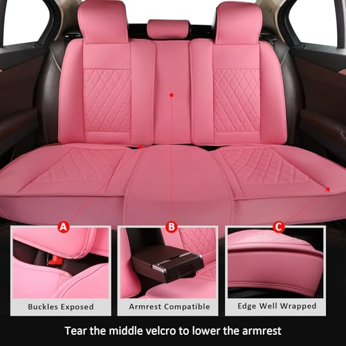 Image of MIROZO Seat Covers Full Set Pink, Leather Car Seat Covers Waterproof Automotive Seat Covers Universal Car Seat Protector Seat Cover Set Vehicle Cushion Cover for Sedan, Truck and SUV (Full Set, Pink)