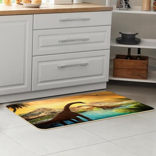Tapete de cocina de 2 piezas absorbente con diseño de dinosaurio de montaña 7