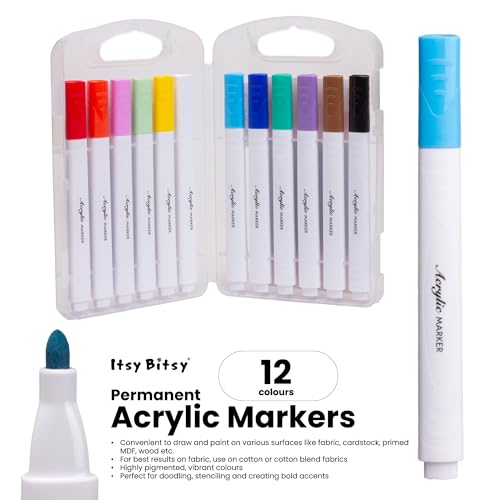 Image of Itsy Bitsy Acrylic Marker Set Triangular Grip Beginner 12 Pcs Box | Water-Based Paint Pens for Rock, Glass, Wood, Fabric, Canvas, DIY Craft & Art