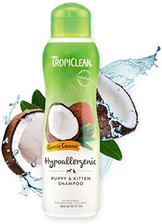 TropiClean Dog Shampoo Grooming Supplies - Hypoallergenic Puppy & Kitten Shampoo Gentle Cleansing for Sensitive Skin - Derived from Natural Ingredients - Used by Groomers - Gentle Coconut, 355ml