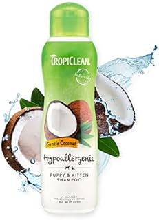 TropiClean Dog Shampoo Grooming Supplies - Hypoallergenic Puppy & Kitten Shampoo Gentle Cleansing for Sensitive Skin - Derived from Natural Ingredients - Used by Groomers - Gentle Coconut, 355ml
