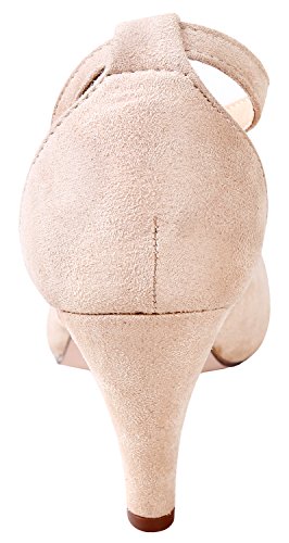 Chase & Chloe New Kimmy-36 Women's Teardrop Cut Out T-Strap Mid Heel Dress Pumps (8 M US, Nude Suede)4