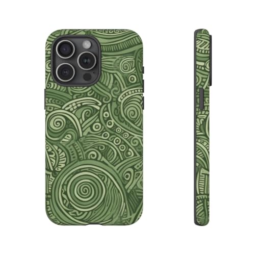Coque iPhone 15 Pro Max motif tribal abstrait vert rigide mate