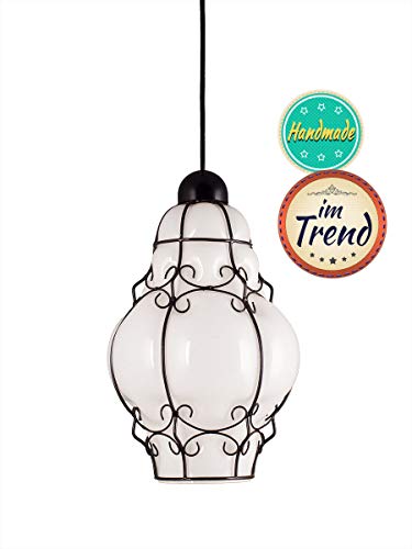 Helios Leuchten Pendelleuchte Landhaus | Lampe Leuchte Orientalisch | Arabische Hängelampe Deckenleuchte Glas weiss… – Bild 3