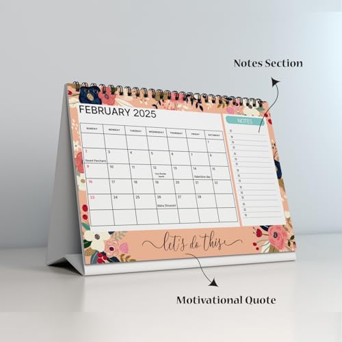 Kaameri Bazaar l 2025-2026 l Floral Desk Calendar l With inspirational quotes -16 Months l Includes notes section l 170 gsm l Planning, Tracking & Scheduling l Black Wiro (Image - 3)
