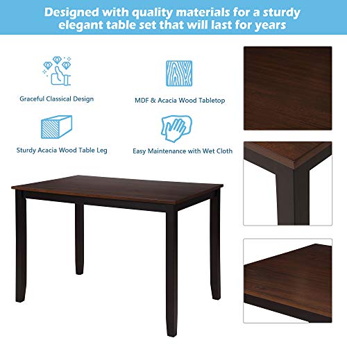 Image of Harper & Bright Designs 5-Piece Wood Dining Table Set for 4, Kitchen Furniture Set with 4 High Back Dining Chairs for Small Places, Espresso+Black