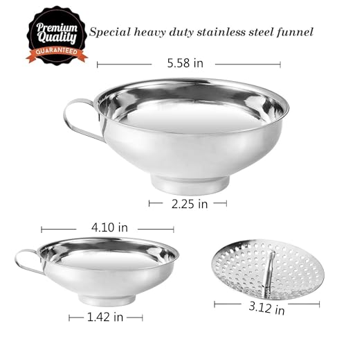 Image of Curated Cart 3pcs Canning Funnel for Wide Mouth and Regular Mason Jars, Stainless Steel Kitchen Use Funnels with Strainer for Filling Bottles, Metal Funnel Set for Oil, Powder, Jam, Grains
