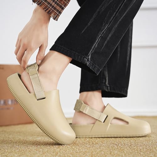 Men's Covered-Toe Slide Sandals - Thick Sole Beach to Worksite Shoes, Black/Khaki US 7-12 (EU 40-45)4