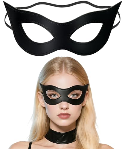 QXDBNXQ Halloween Cat Woman Mask Costume Accessories Black Cat Eye Costume Mask Masquerade Superhero Mask Leather for Cosplay