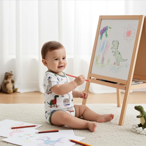 PATPAT Baby Bodysuits Supersoft Bamboo Viscose - Short Sleeve Boys and Girls - Newborn Infant Unisex Clothes - 2 Pack Jungle Dino 12-18 Months Green — view 2