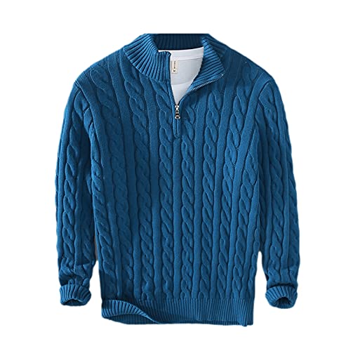 Pull à col roulé homme anti-froid zippé Kelsiop tricot épais bleu L