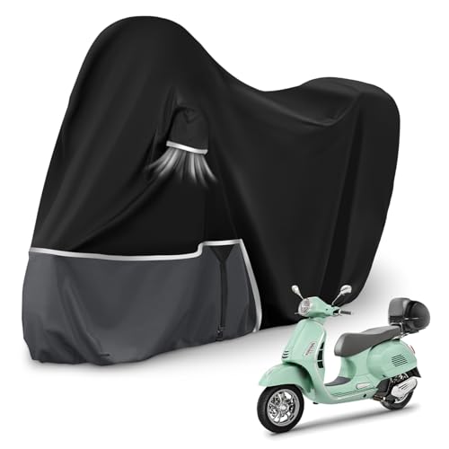 Telo Copri da Esterno per Piaggio Vespa GTV GTS GT60/125/200/250/300 (con bagagliaio), Telo Copertura Coprimoto Copri Moto Vespa 125 420D Tessuto Oxford Impermeabile, Nero e grigio scuro