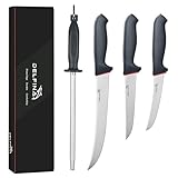 DELFINA 4 PCS Butcher Knife Set, German 1.4116 Steel Blade For Meat Cutting Skinning Boning Trimming, Non-Slip Softgrip & Incl. 10' Sharpener Rod