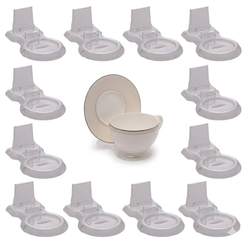 HOHIYA 12 Pack Acrylic Teacup Stand Stackable Cup & Saucer Holder Clear