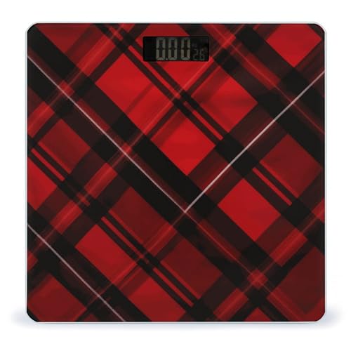 Báscula digital de baño roja y negra de vidrio templado