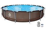 Avenli Pool 427 x 84 cm Stahlrahmen Aufstellpool mit Pumpe braun Rattanoptik rund Framepool Swimming Schwimmbecken