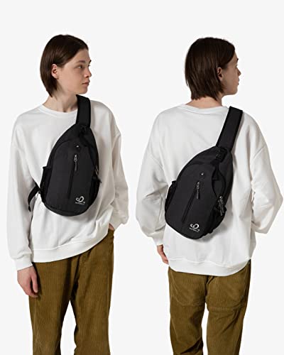 WATERFLY Sling Rucksack Sling Bag Schulterrucksack Umhängetasche Verstellbarer Rucksackgurt Wandern Brust Rucksack für Herren und Damen Schwarz