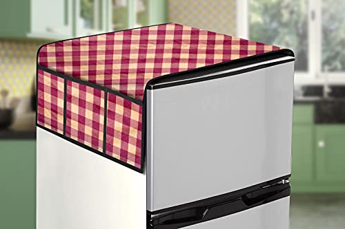 Image of Stylista Refridgerator top Cover Suitable for Samsung RR23C2F24S8 /HL, 215 Liter Fridge, Dimension (WXD) 71x109 CM, Plaid Pattern Maroon