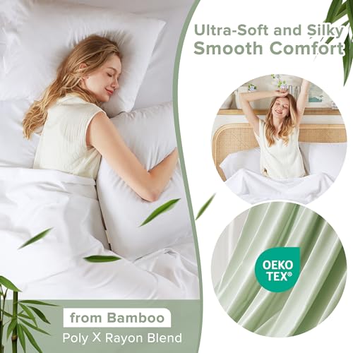 Comfort Spaces Twin Sheet Set 3pcs, Rayon Derived from Bamboo, Sage Green by Comfort Spaces - Used condition - Image 2